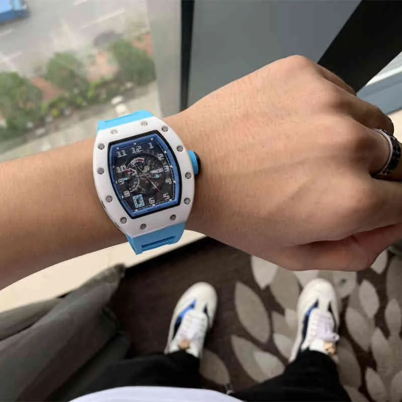 Uxury Watch Date 2022 Richa Milles Mens Automatic Mechanical Watch White Ceramic Calendar Personlig lysande teknik Atmosfärisk ihålig tidvatten