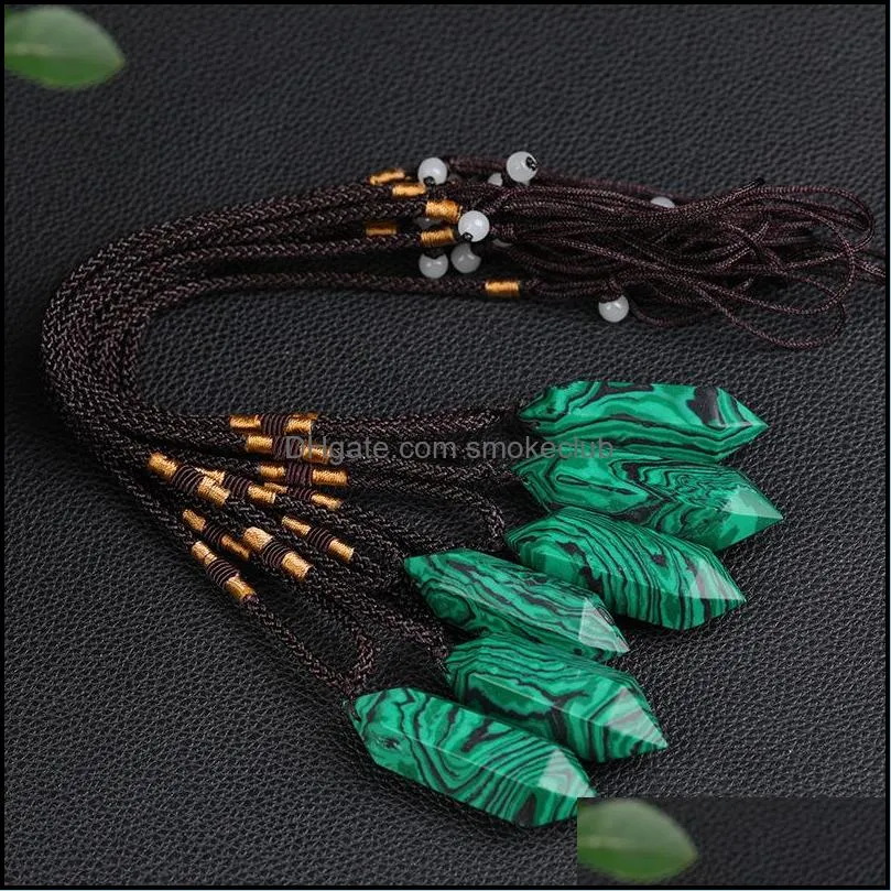 Malachite arts crystal column hexagonal double-pointed rough polished Mineral Healing wands Chakra Reiki pendant necklace