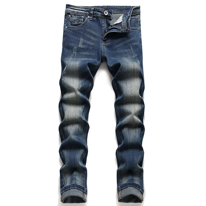 Punk Trend Retro Blue Dżinsy dla mężczyzn Zerwane Slim Elastyczne Slim Fit Denim Spodnie Hip Hop Fashion Casual Spoders Streetwear
