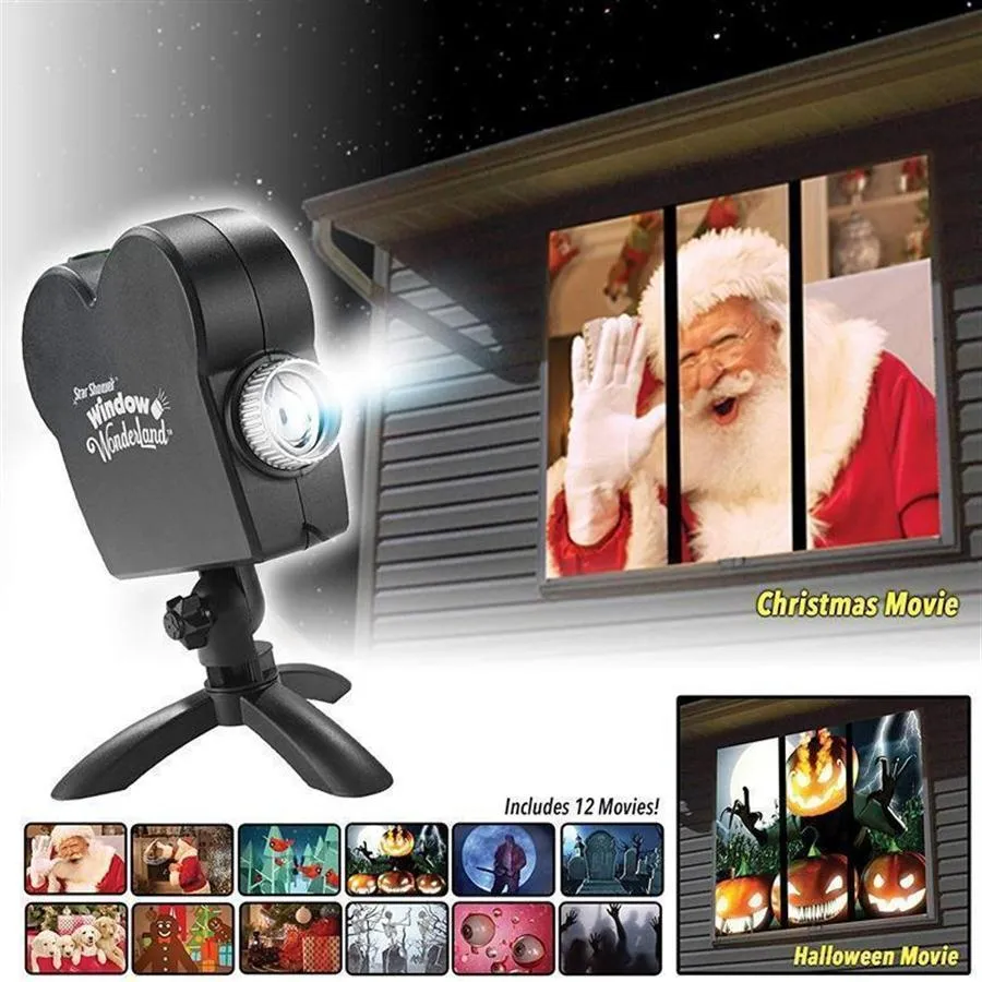 Party Decoration Christmas Halloween Laser Projector 12 Movies Disco Light Mini Window Display Home Indoor Outdoor Wonderland331p