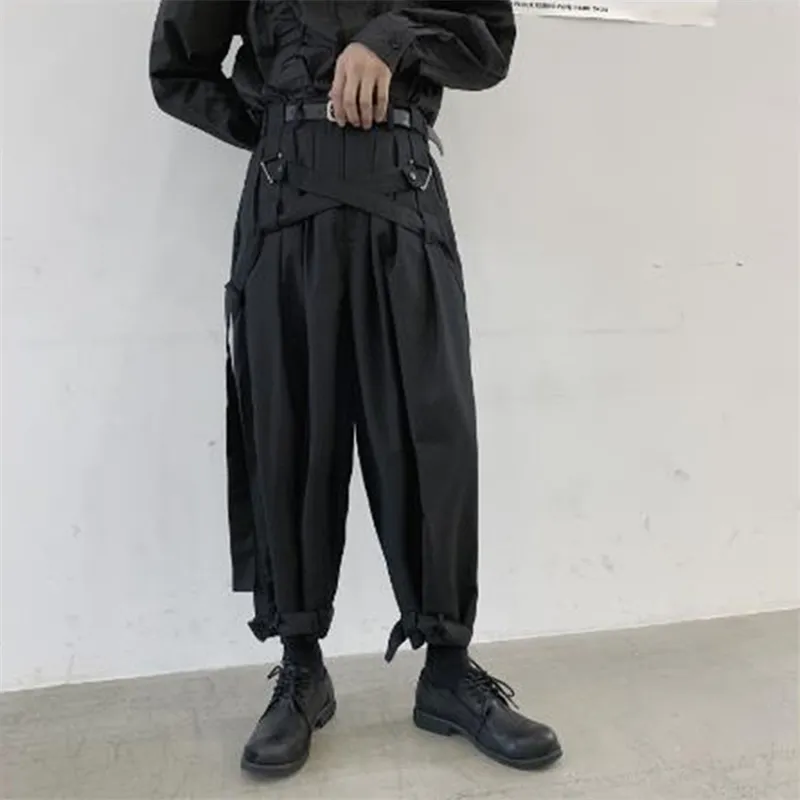 Homem Japão Japão Streetwear Punk Gothic Bandage Harem Pant masculino Male Vintage Hip Hop Lea