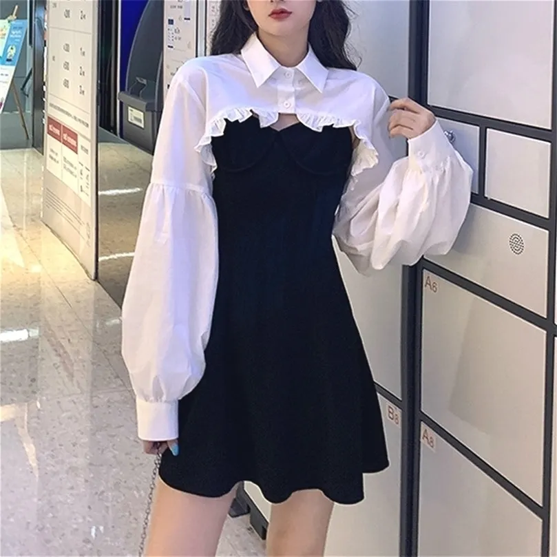 Gothic Y2K Mini Dress for Women - Elegant Long Sleeve Party the outfit 2022 with Sweet Empire High Street - Perfect for Korean Autumn - Style 210322