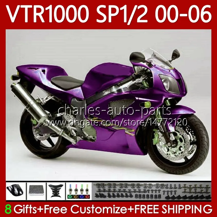 OEM Fairings för Honda VTR RTV 1000 VTR1000 2000 2001 2002 2003 04 05 06 Kropp 123NO.204 RC51 SP1 RTV1000 00-06 Alla lila SP2 VTR-1000 00 01 02 03 2004 2005 2006 Kroppsarbete