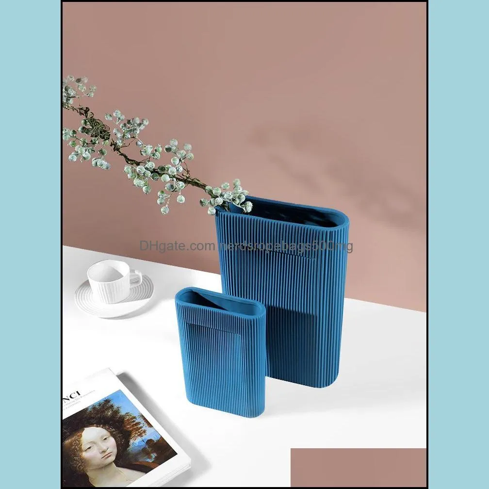 Vases Nordic Art Vase Morandi Ceramics Creative Stripe Porch Desktop Home Decoration Floreros De Decoraci N Para Sala Dried Flower