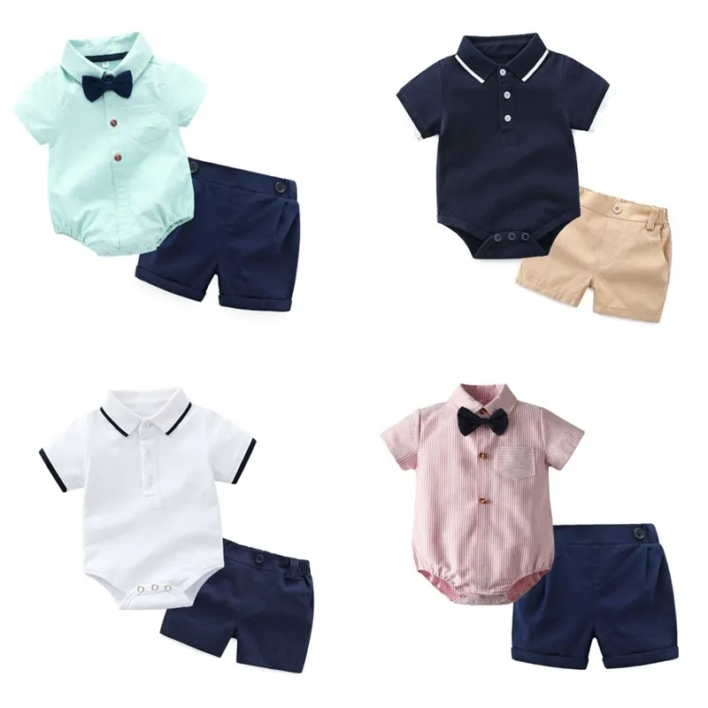 Лучшая летняя мода новорожденная для мальчиков формальная одежда набор хлопка для ромпов шорты для ромпи