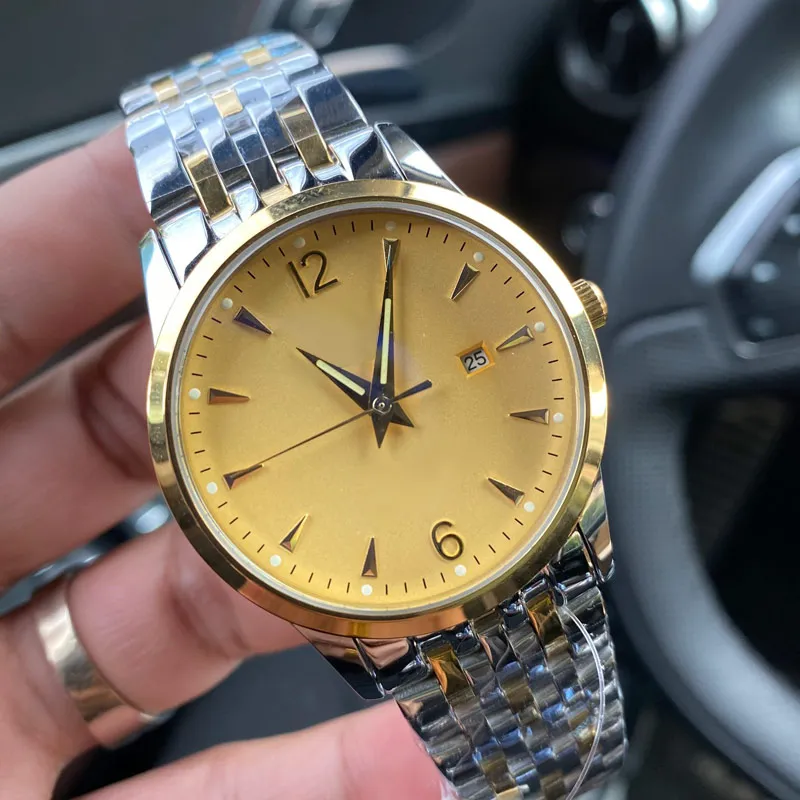 Business Mens Watch Top Märke Designer Armbandsur Män Guld Lyx Klockor 42mm Full Rostfritt Stål Band 6 Färger Vattentät Valentine Gifts Fars daggåva