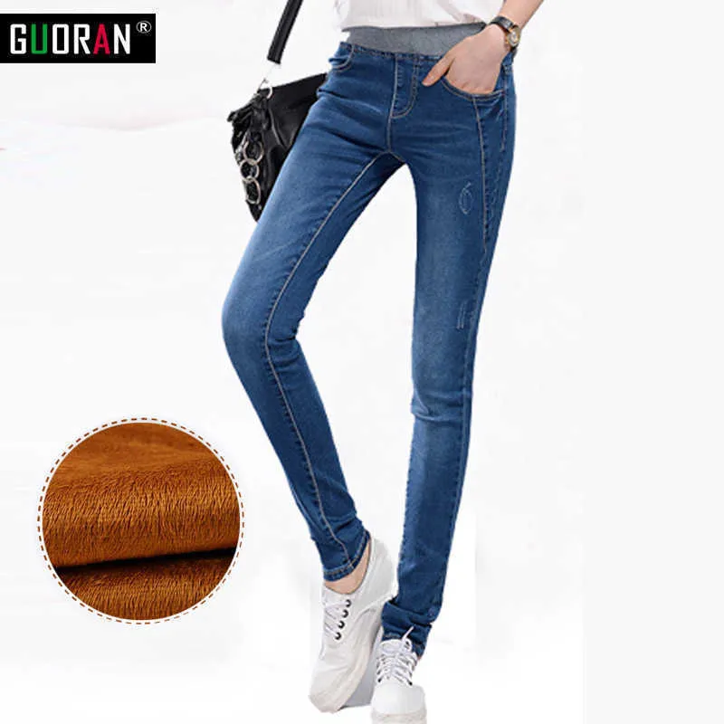Womens winter warm velvet high waist jeans blue skinny stretch Pants for woman Plus size demin trousers ladies pant Femme 210608
