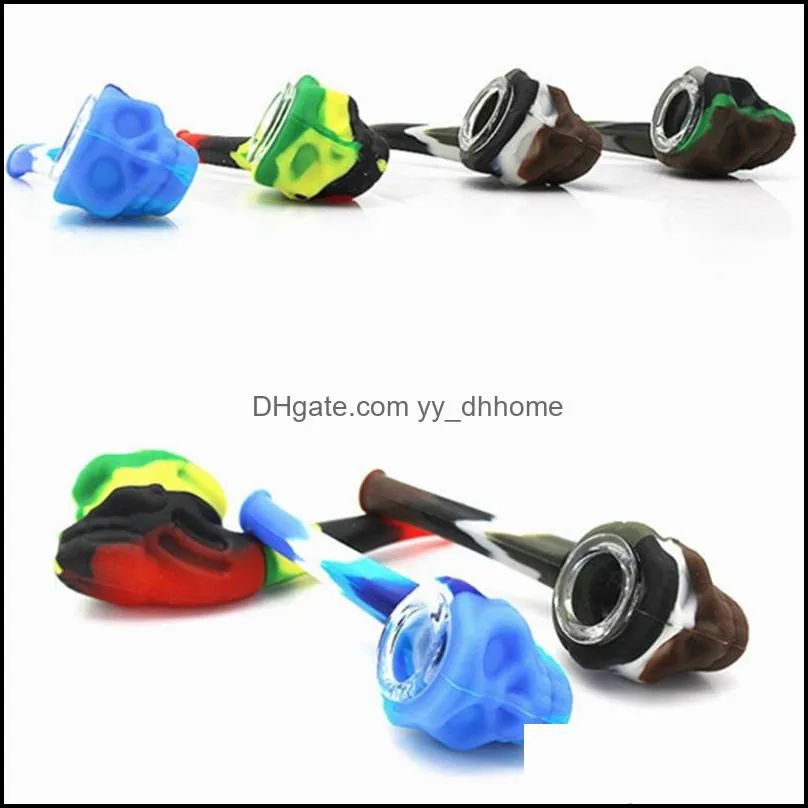 silicone pipes camo skull shaped tobacco pipe with glass bowl unbreakable hand pipes smoking accessories assorted colors dsl-yw1398