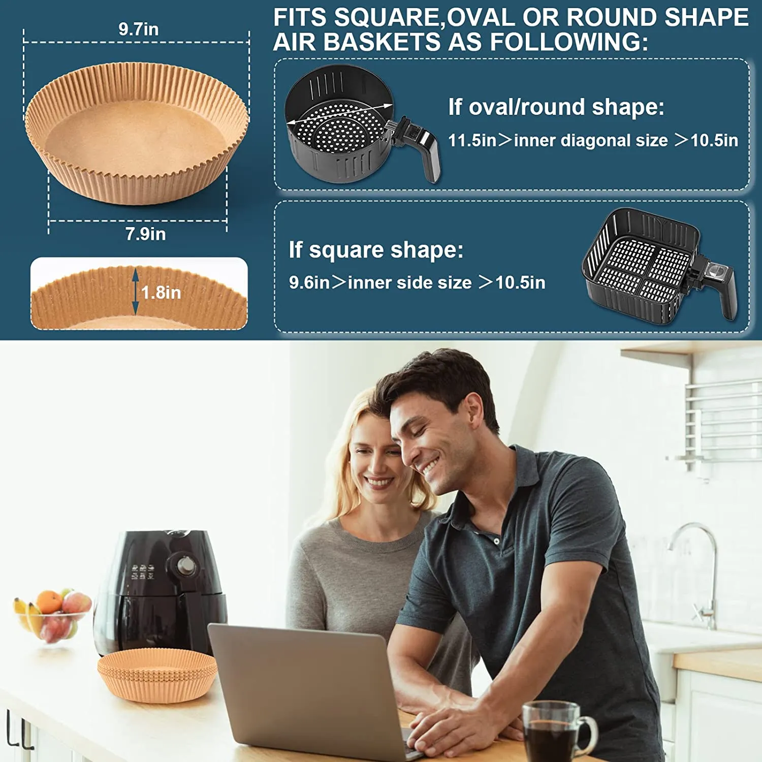 PERFETTO CARTAFORNO PER FRIGGITRICE AD ARIA dm16x4,5h CM BIODEGRADABILE COMPOSTABILE 50 PEZZI IN ASTUCCIO - PiùMe