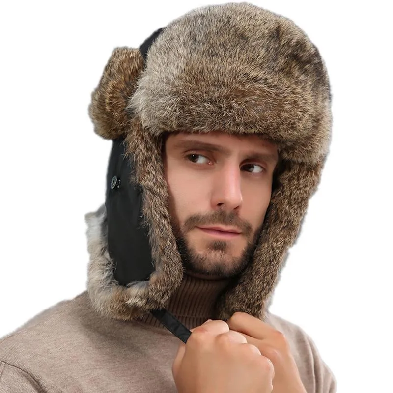Berets Men Real Fur Bomber Hats Women Winter Warm Ushanka Russian Snow Hat With Earmuffs Trapper Cap Earflap