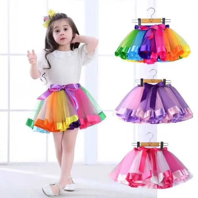 Home Party Decoration Baby Kids Skirt Girls Princess Rainbow Mesh Dance Tutu Skirt Children Dances Ballet Skirts