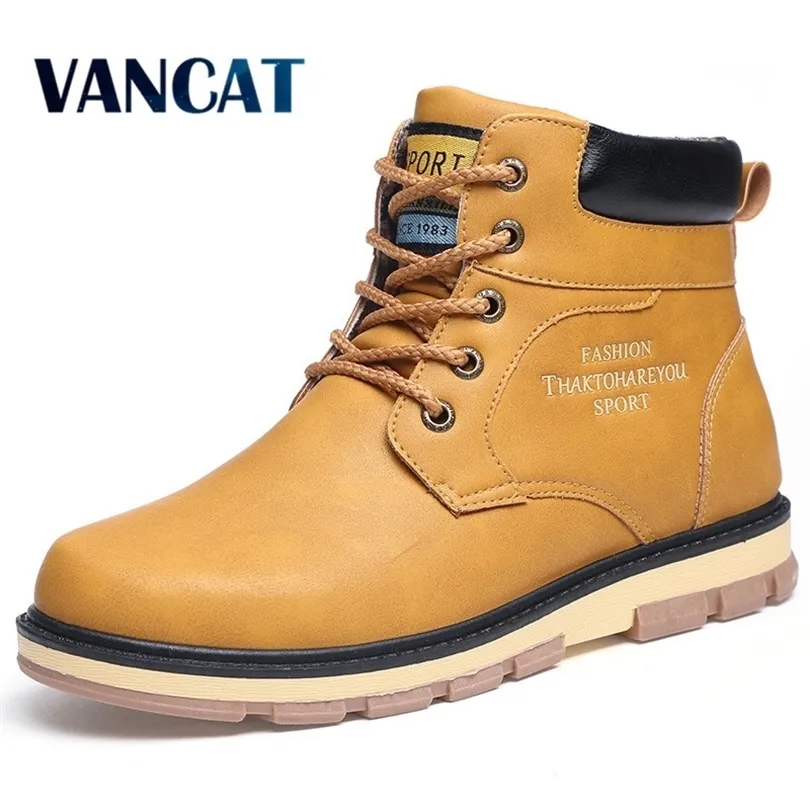 VANCAT Super Warm Mens Winter Pu Leather Ankle Boots Men Autumn Waterproof Snow Boots Leisure Autumn Boots Mens Shoes 201204