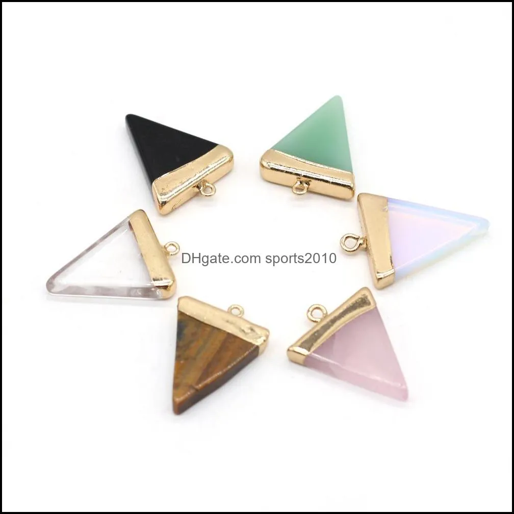 natural stone triangle charms rose quartz healing reiki crystal pendant diy necklace earrings women 25x32mm sports2010