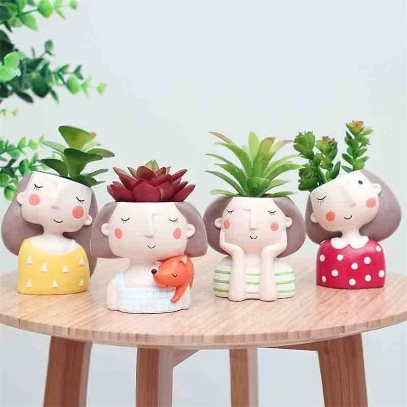 4 pcs / set fleur fille planteur style européen plantes succulentes pot mini bonsaï cactus décor à la maison artisanat Y200723