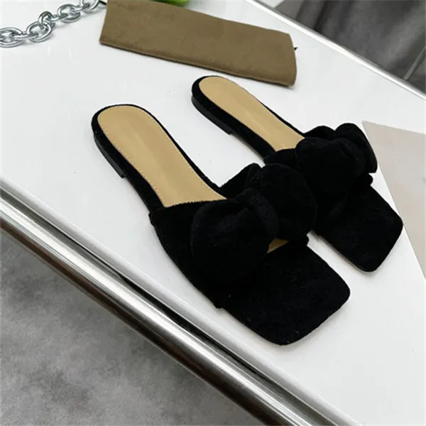 New Flat Sandals Large Size 35-42 Velvet Bow Elegant Fashion Casual Shoes Sandals and Slippers beach shoes box dust bag