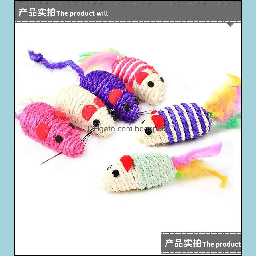 Mice Cat Toys Cute Fun Sisal Mouse Toy Chew Interactive Pet Rope Playing Kitten Teaser Drop Delivery 2021 Supplies Home Garden Qu6Fj