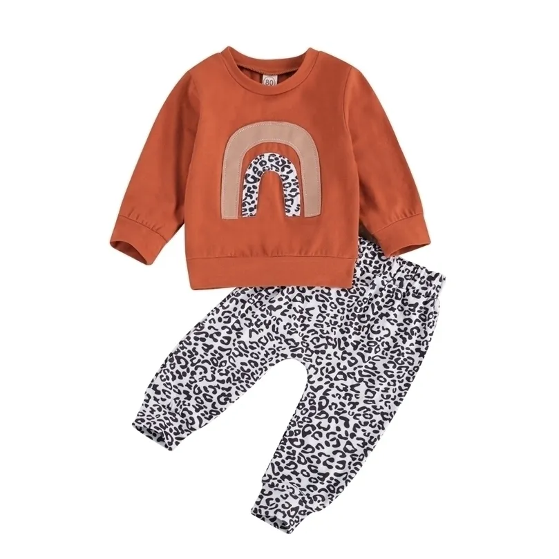 Citgeett printemps né bébé filles garçons vêtements ensembles arc-en-ciel imprimé léopard à manches longues pull sweat-shirt hauts pantalons 024M 220815