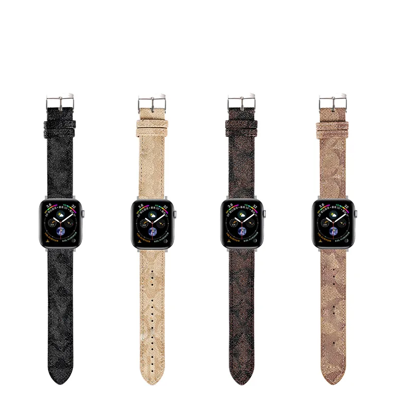 Apple Watch 스트랩 밴드 용 정품 암소 가죽 시계 밴드 Smartwatch Band Series 1 2 3 4 5 6 7 S1 S2 S3 S4 S5 S6 S7 SE 38MM 40MM 41MM 45MM 디자이너 스마트 시계 스트랩 US UK MX