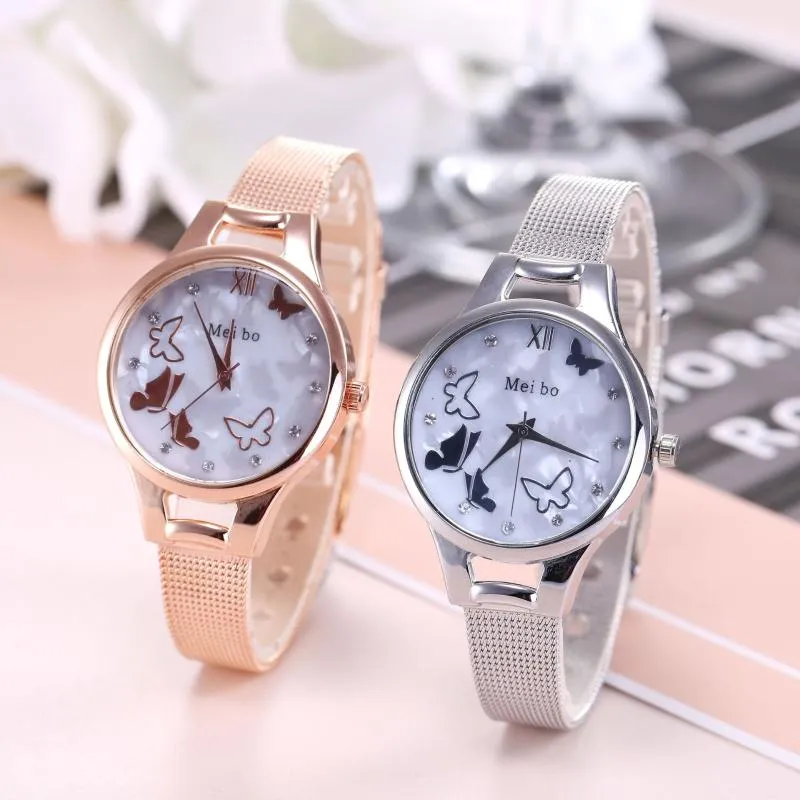 Bilek saati kelebek lüks kadınlar izlemeler bayanlar moda izle basit kadın elbise klasik tasarım kuvars alaşım kayış saatiwristywatches