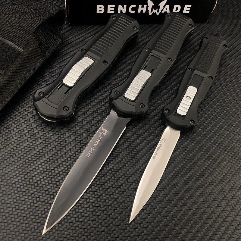 New Benchmade 3300 Infi/del AUTO Knife D2 Satin Double Edge Blade Black Aluminum Handles Fast Action Tactical Gear Survival Knife with Nylon Sheath 3310 3350 535