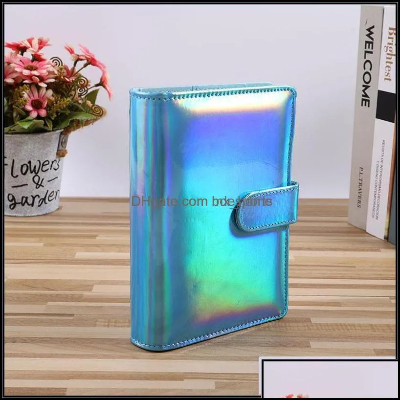 Notepads Notes Office School Supplies Business Industrial Holographic A5 A6 Pu Leather Notebook Binder Refillable 6 Rings Er Loose Leaf