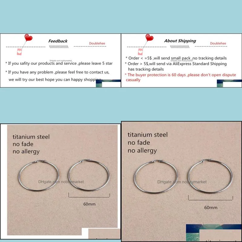 60mm Titanium 316L Stainless Steel Circle Hoop Earrings Vacuum Plating No Fade Anti-allergy