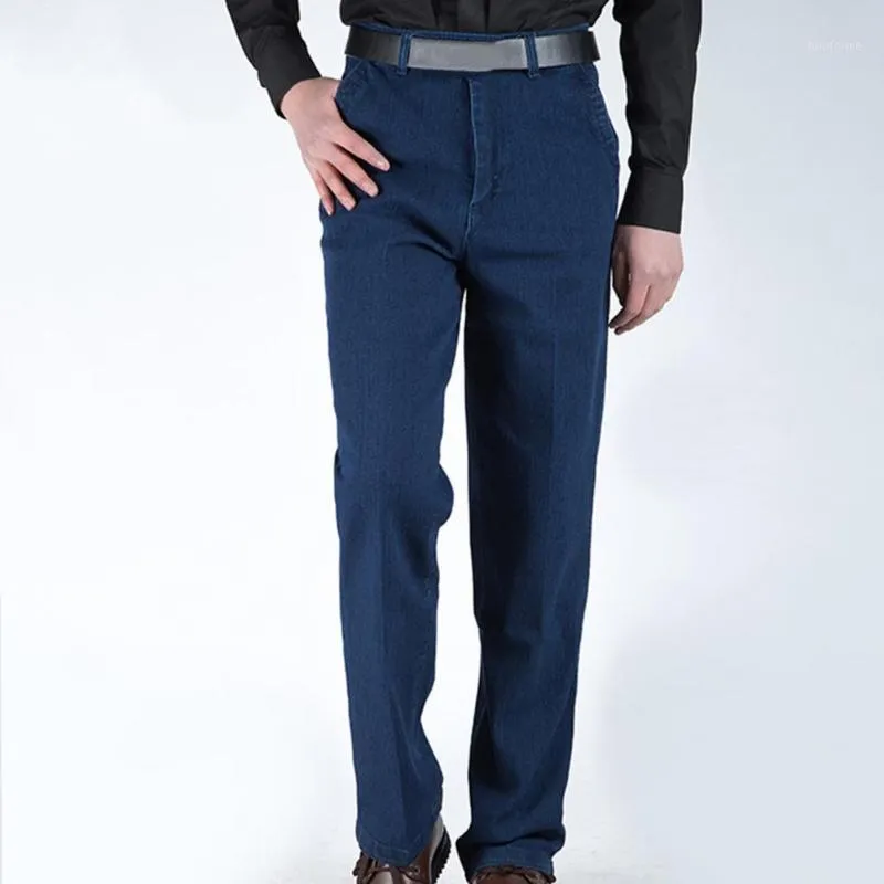 Jeans pour hommes hommes couleur unie lâche classique d'âge moyen taille haute droite crayon à glissière à l'ancienne pour