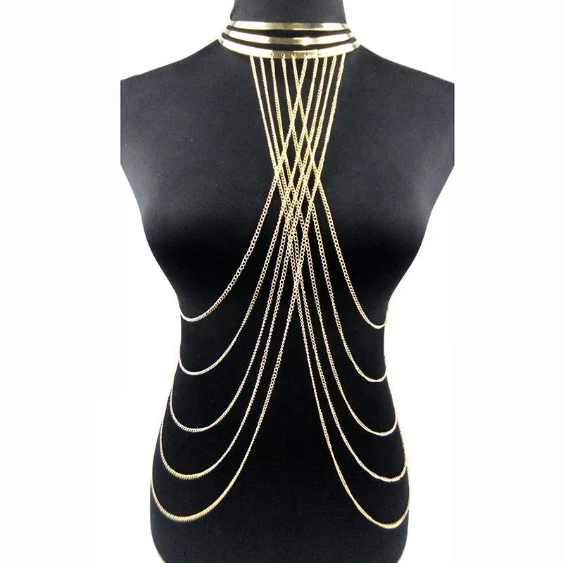 Chains Sexy Multilayer Long Tassel Body Necklace Fashion Punk Golden Bikini Harness Big Torques Beach Jewelry For Women