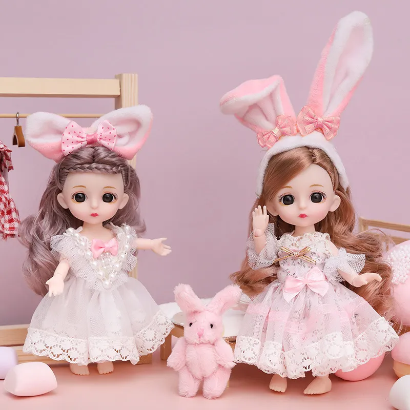 16 cm BJD Mini MODE Jouet POUPÉE avec des vêtements MINIATUR Enfants Poupées Filles Bébé Belle Robe Up 1/12 Cadeaux d'anniversaire Yeux 3D 220418