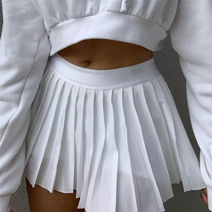 Biała plisowana spódnica Krótka kobieta Elastyczna talia Mini S Sexy Mircro Letnia Haft Tenis Preppy 220317