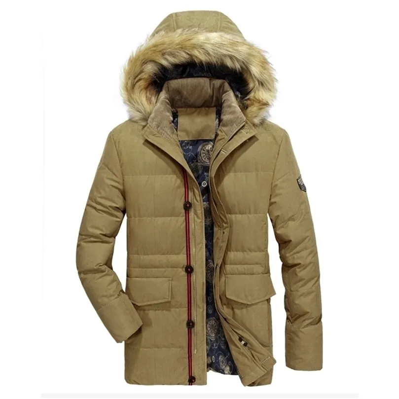 Fashion Long down Men Hooded Winter Coat Men Thick Warm Mens Winter Jacket Windproof Wool Liner Parka 201127