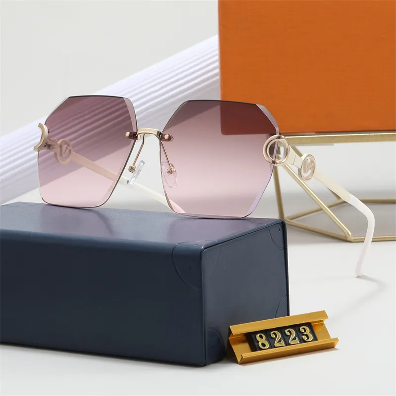 Designer Women Sunglasses Sunshade Glasses Letter Composite Metal Rimless Optical Frame Classic Rectangle Gold Luxury Sunglasses For Men