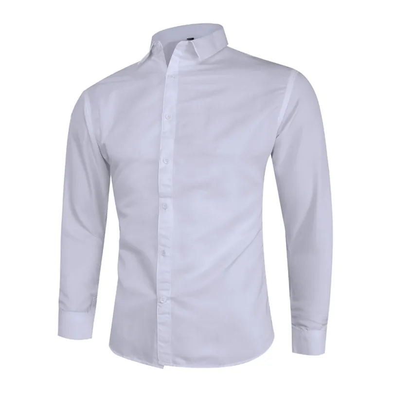 Leer nieuwe mode eenvoudig ontwerp dagelijkse casual katoen met lange mouwen shirt slanke fit mannelijke sociaal witte zwarte shirts 4xl 5xl 210412