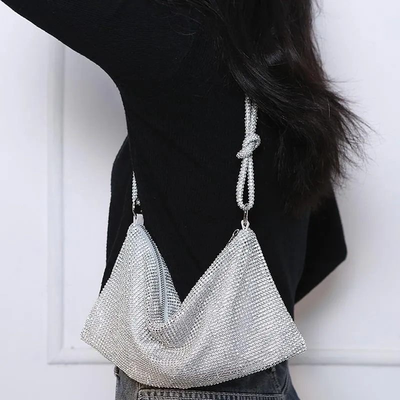 Kosmetiktaschen Hüllen Damen Tasche Strass Clutch Luxus Silber glänzend Kristall Dinner Party Hochzeit Geldbörsen HandtascheKosmetik