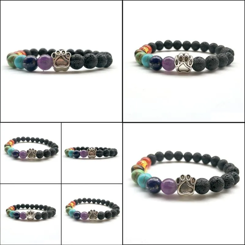 8mm Natural Stone Beaads Dog Paw Chakra Bracelet Lava Stone Aromatherapy  Oil Diffuser Bracelet for women men jewelry