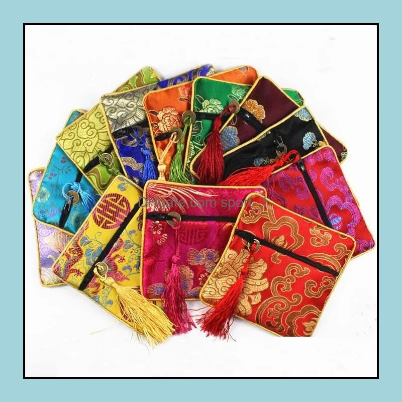 jewelry pouch real silk silks and satins small packing buddha beads bag tassel brocade bags 24pcs/lot