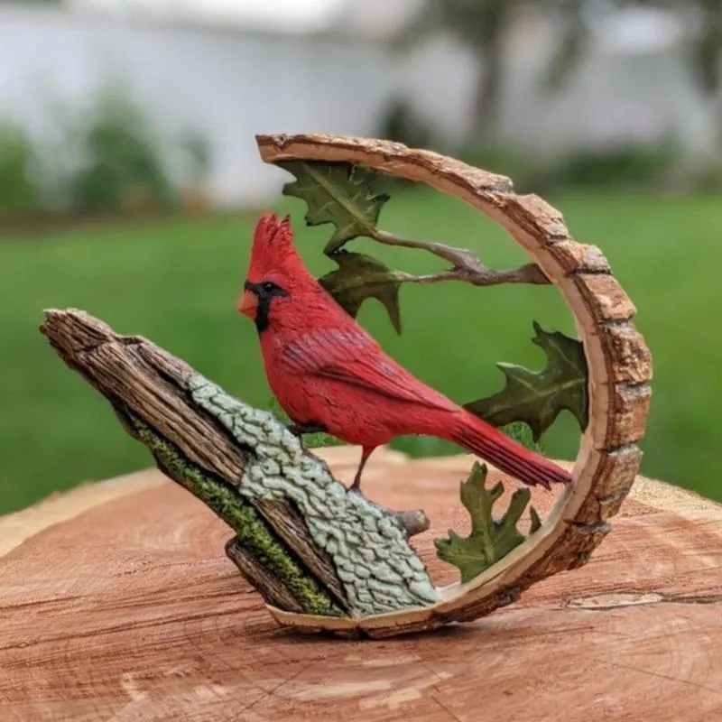 Objets décoratifs Figurines Ornement d'oiseau Artisanat en résine fait à la main Réaliste Demi-cercle Décoration de la maison Cardinal Sculpture sur bois Marcher sur B