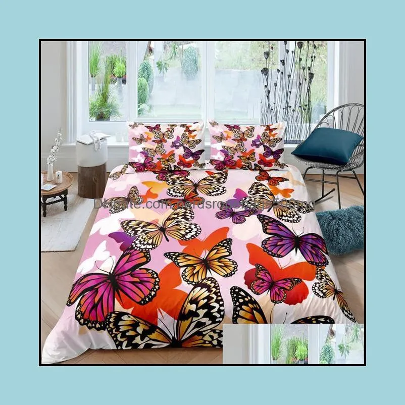 Bedding Sets Home Living Luxury 3D Butterfly Flower Set Comfortable Duvet Cover Kids Adults Queen King EU/US/AU/UK Size Drop Ship