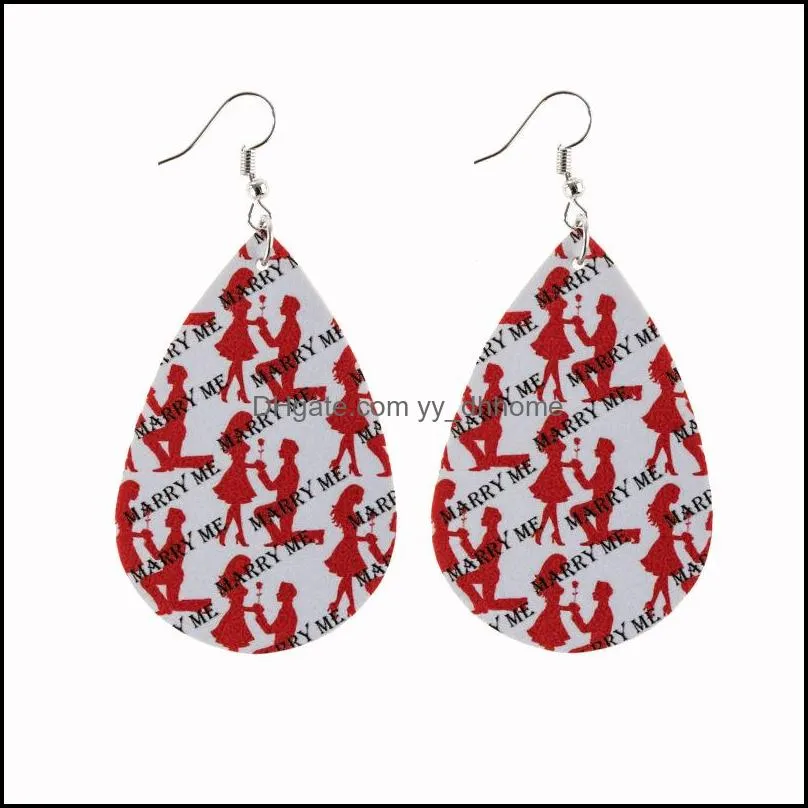 valentine`s day earrings for women girls lightweight faux leather dangle earring red heart couple fashion jewelry u44fa