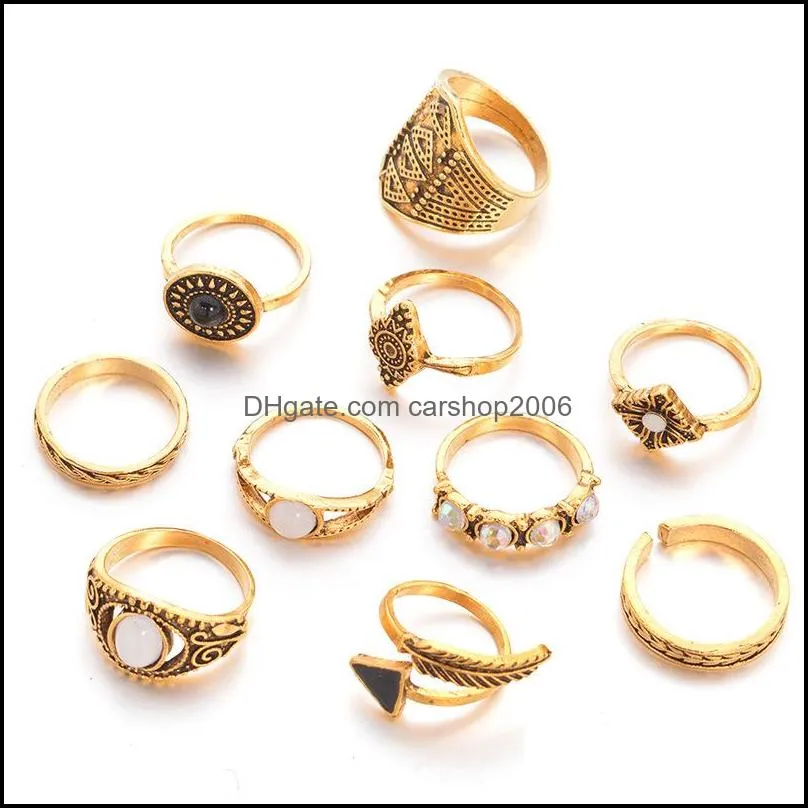 Retro Opal Crown Band Rings Fashion Light Luxury Alloy Plating Arrow Diamond Explosion Star Moon Joint-Rings Geometric Hollow Rhinestone Inlaid Ring Jewelry