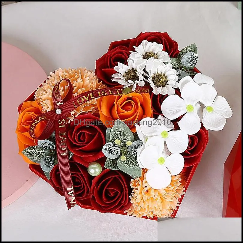 Decorative Flowers & Wreaths Diamond Heart-Shaped Gift Box Luxury Soap Flower For Hand Packaging Eternal Rose Wedding Valentine Mothers