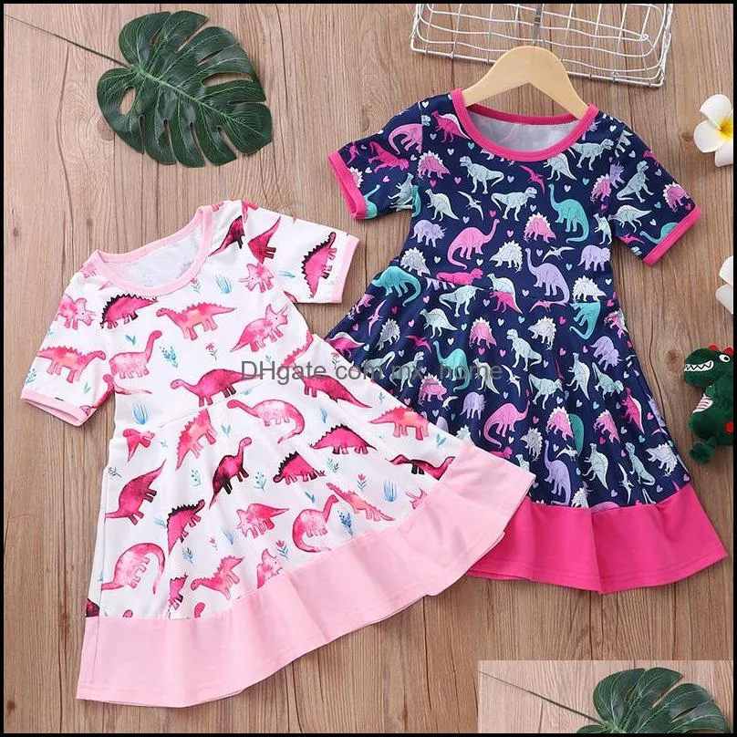 Girls Dresses Baby Kids Clothing Baby Maternity Clothes Dinosaur Print Dress Children Princess Summer Fa Dhdvj