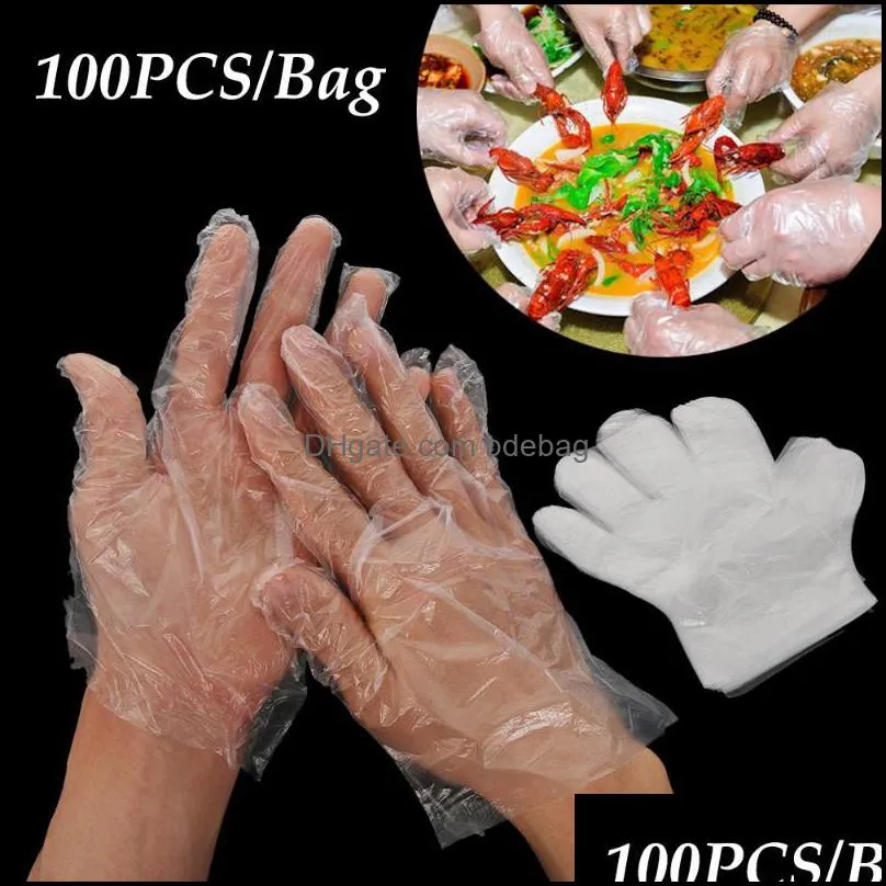 100pcs/setプラスチック透明な使い捨て手袋