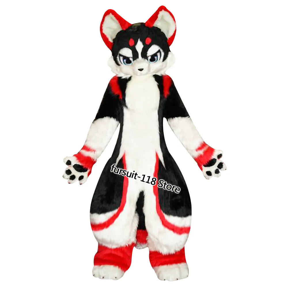 Moyen et Long Fourrure Tout-en-un Husky Renard Costume De Mascotte Marche Halloween Costume Fête Jeu De Rôle Dessin Animé Accessoires Fursuit # 057