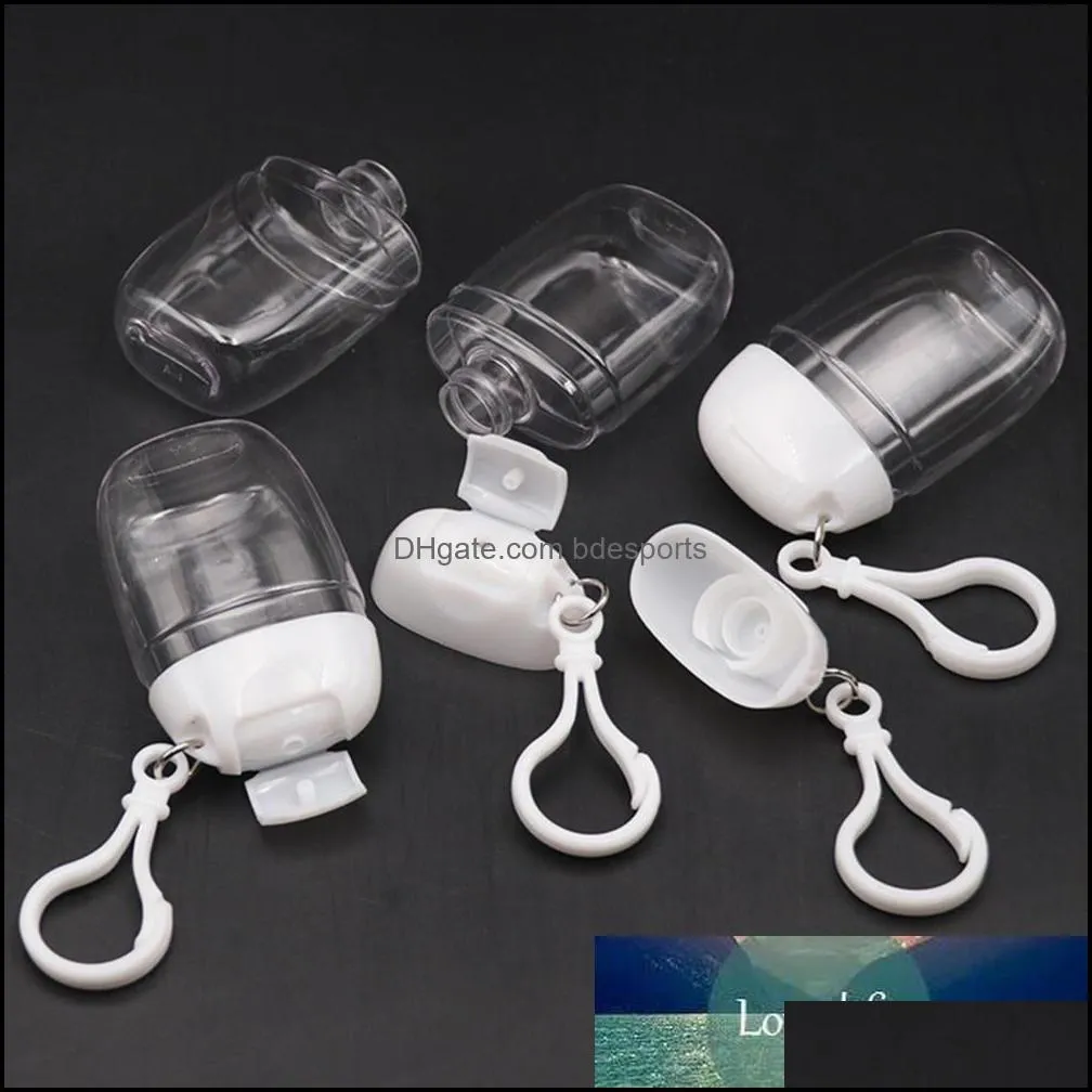 Packing Bottles PC 30ml Empty Hand Sanitizer Travel Small Size Holder Hook Keychain Carriers White Flip Cap Reusable Portable Factory price expert design