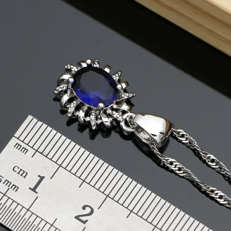 Halsbandsilver 925 smyckesuppsättningar för kvinnor naturliga blå safir sten mode gåva hennes fest halsband 7 färger 220816