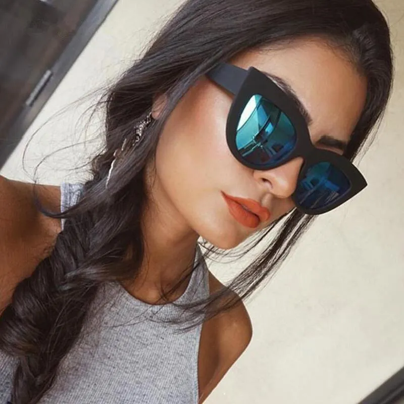 Güneş gözlüğü Büyük Vintage Kadın Kedi Göz Güneş Gözlüğü Retro Marka Tasarımcısı Boy Güneş Gözlükleri Kadın Pembe Ayna Gözlük UV400Sunglasses