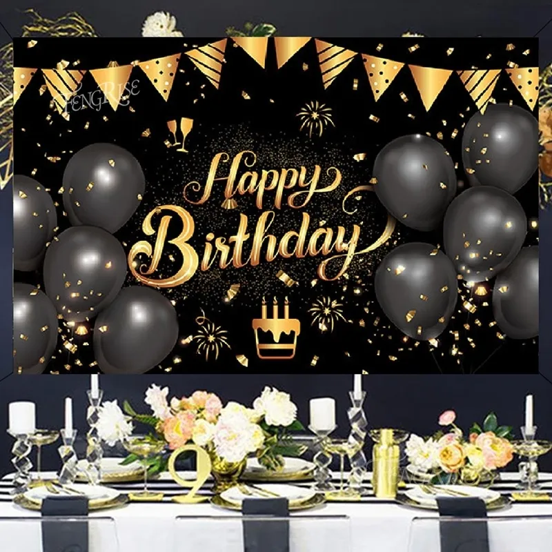 Black Gold Gold Glitter Party Decoration خلفية مخصصة لـ PO Studio Happy Birthday Decor Supplies Name DIY Backdrops D220618