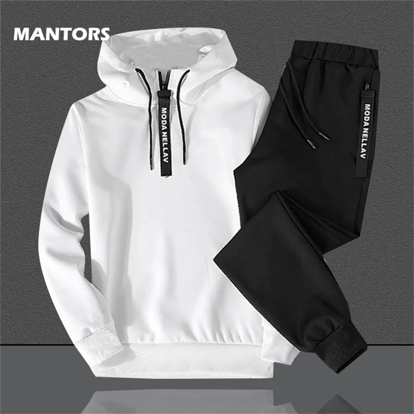 Casual Men s Set Solid Tracksuit Pullover Hoodies Set Spring Autumn Men Sports Suit Warm 2 Piece Set Hoodie Pants Plus Size LJ201126