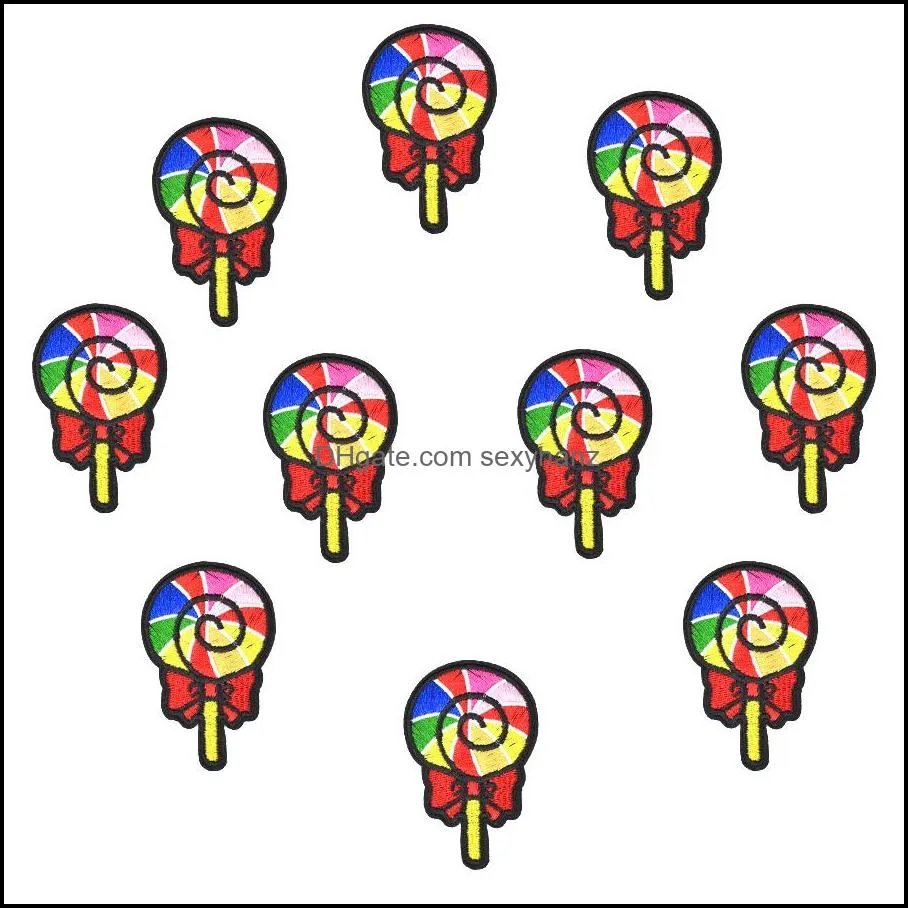 10pcs diy colorful lollipopses ironing on stripe stitch embroidered clothing for sewing fabricses for costume